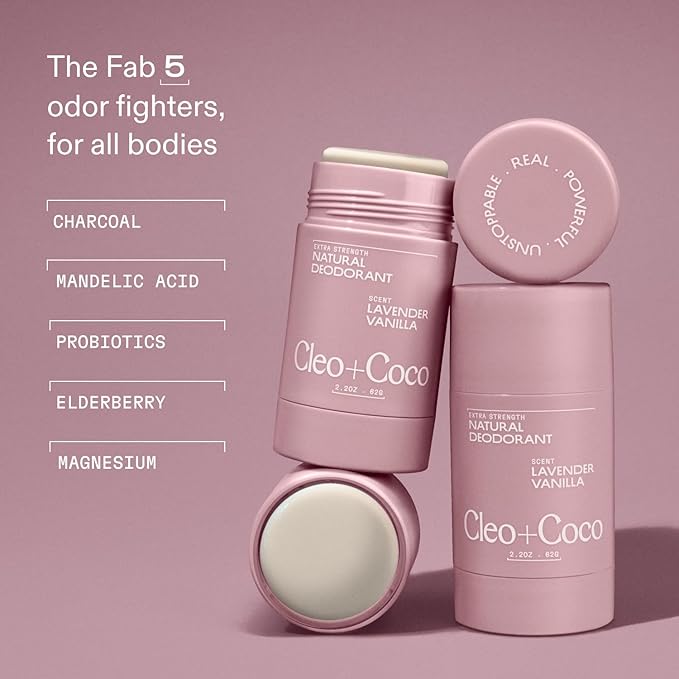 Cleo+Coco Extra Strength Deodorant Balm, Lavender Vanilla (2.2 oz), Natural Aluminum Free Deodorant for Women & Men with 5X Odor Fighters, 24+hour Odor Control, Free from Synthetic Fragrance, Vegan
