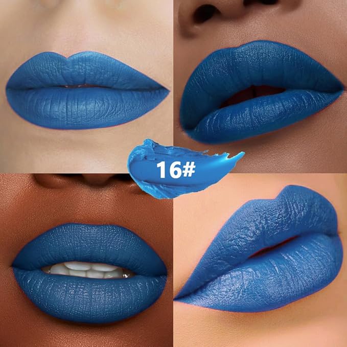 Light Blue Matte Creamy Lipstick for Women, Longwear Lip Gloss Face Paint Stick, Lip Stick Stain Long Lasting Waterproof Easy Application Full Coverage Velvet Gloss for Party Halloween Makeup 16