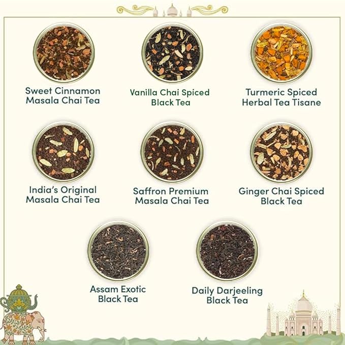 VAHDAM, Weekend In Taj Mahal Tea Gift Sets Travel Edition Gift Box | 8 Varieties - Chai Tea, Black Tea, Herbal Tea | Gluten Free, Non GMO | Gifts for Women, Gifts for Men, Gifts for Him/Her