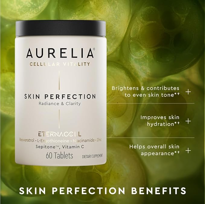 AURELIA Skin Perfection | Advanced Cellular Anti-Aging Supplement | Enhance Skin Clarity, & Tone | with Zinc, Resveratrol, Niacinamide, Ergothioneine, & Vitamin C