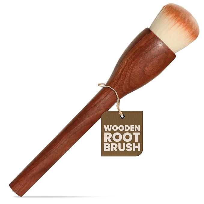 Wooden Root Brush for Dry Shampoo Powder Application | Hair Powder, Foundation, Makeup Tool & Beauty Accessory for Women | Multi-Purpose Brush for Hair, Face, Body & Makeup Application