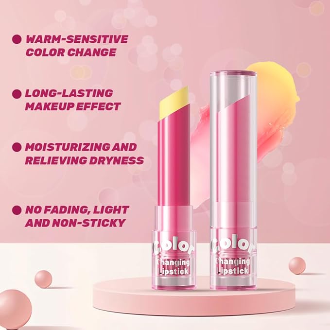BINGBRUSH Color Changing Lipstick Set, PH Mood Peach Lip Balm and Gloss, Long Lasting Tinted Lip Stain (01# Sunshine Blush, 1 Count (Pack of 1))