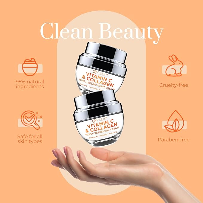 Vitamin C & Collagen Day/Night Moisturizer - Dermatologist Tested, Restores & Brightens Skin Tone, Hydrating & Firming, Anti-Aging Cream, Cruelty Free Korean Skin Care - 2 Pack