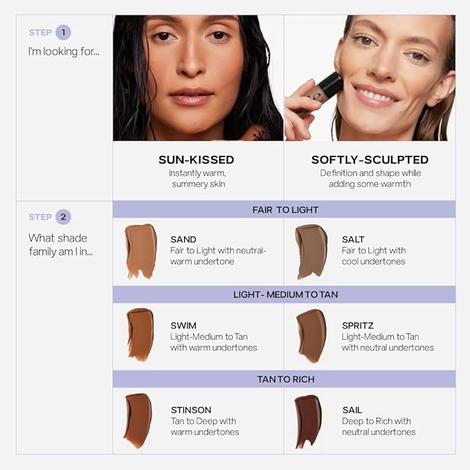 Saie Dew Bronze - Hydrating Liquid Bronzer Stick For a Sun Kissed Glow - Liquid Contour Stick Infused with Nourishing Skin Care Ingredients - Sculpted Face Makeup Essential - Swim (0.4 oz)