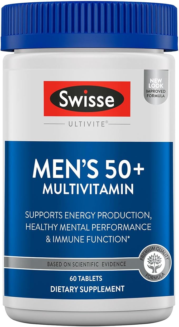 Swisse Daily Multivitamin for Men 50 and Over | 39 Vitamins, Antioxidants and Minerals + Adaptogens | Energy & Immune Support | Mens 50+ Multivitamins Supplement | 60 Tablets
