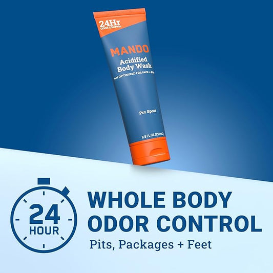 Mando Odor Shield Body Wash - 24 Hour Control - Removes Odor Better than Soap - SLS Free, Paraben Free, Skin Safe - 8.5 Ounce (Pack of 2) (Pro Sport)