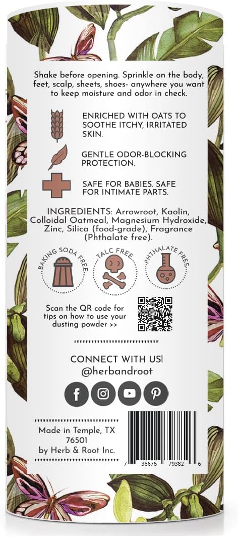 Vanilla Talc-Free Dusting Powder with Arrowroot, Oats, Zinc & Magnesium - Soothing Body Powder for Women, Chafing & Deodorizing, Baby Powder Alternative, Foot & Shoe Freshener