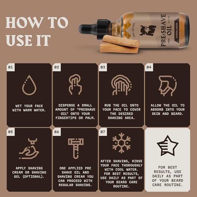 Striking Viking Pre Shave Oil - 3.3 fl oz, Sandalwood - Shaving Oil for Men for Safety Razor Prep & Smooth Protective Formula