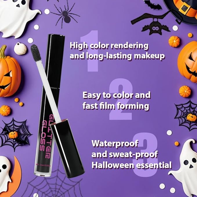 Gray Black Metallic Lipstick for Women,Glitter Sparkling Liquid Lipstick,Long Lasting Waterproof Lightweight Comfortable Non-Drying Bold Dark Lip Gloss for Gothic Stage Makeup,Vegan