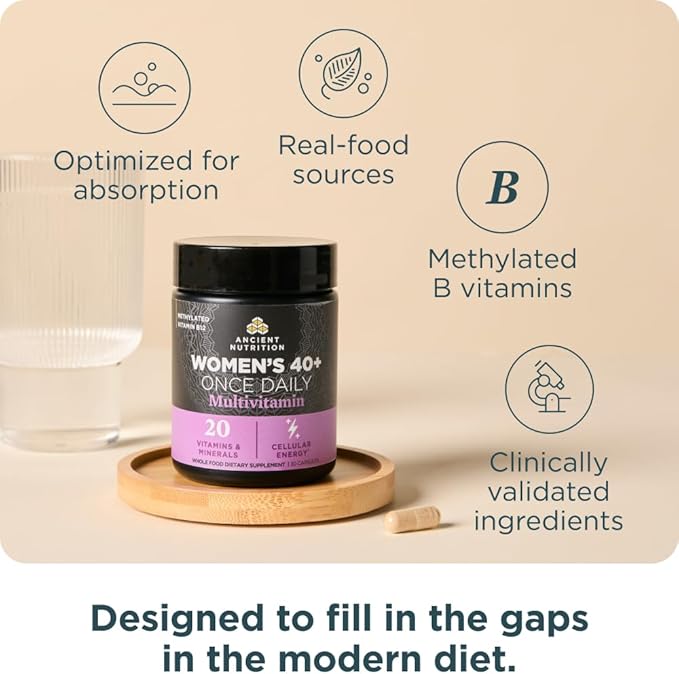 Ancient Nutrition Multivitamin for Women, Ancient Multi Women's 40+ Once Daily Vitamin Supplement, Vitamin B, Vitamin C and Vitamin K2, Folate and Iron Supplement, Supports Bone Health, 30ct