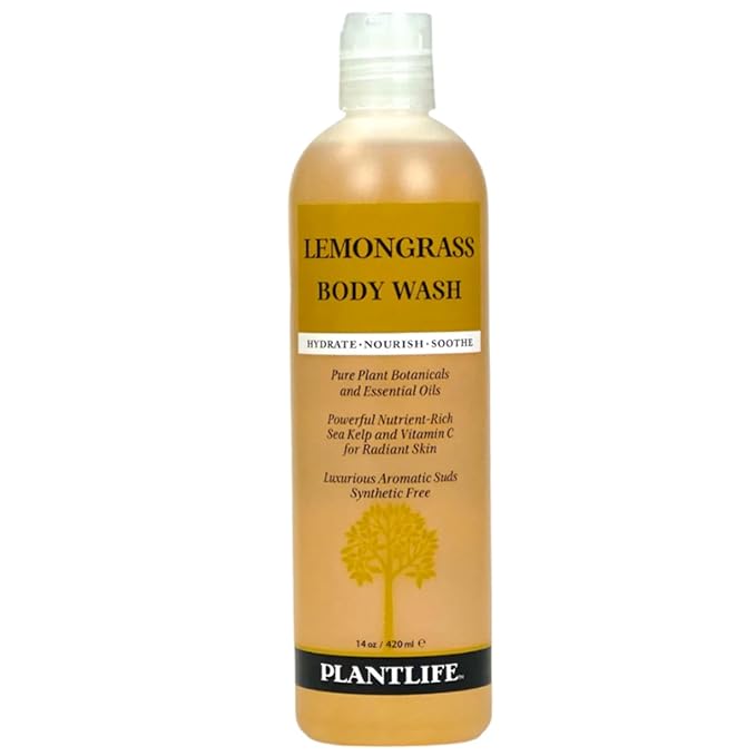 Plantlife Lemongrass Body Wash - GMO and Gluten Free Gentle and Moisturizing Body Wash That Contains Only Ingredients Straight from Nature - Manufactured in the USA 14 oz