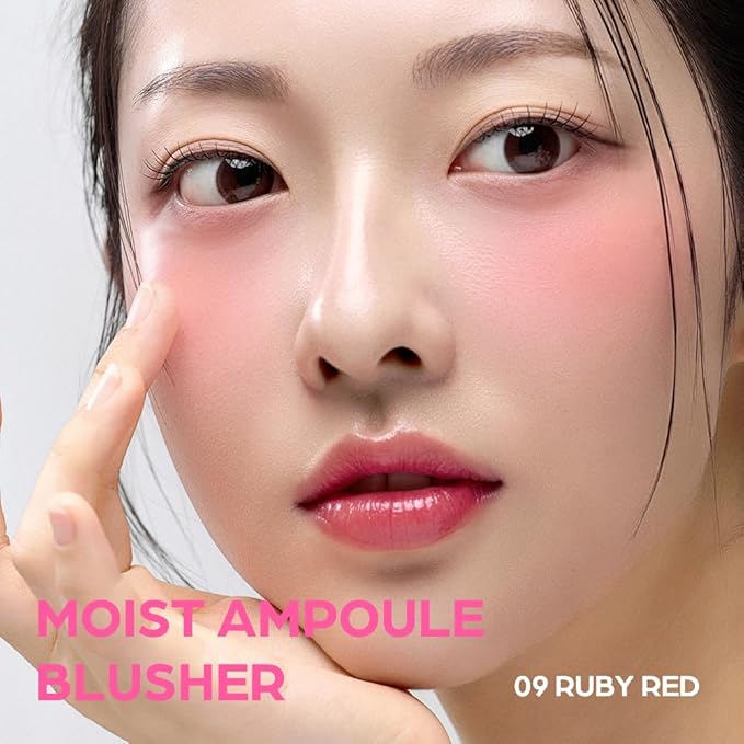 Moist Ampoule Blusher with 50% Moisture Essence | Hydrating & Long-Lasting Blush | 0.68fl.oz (9 Shades) (Ruby Red)