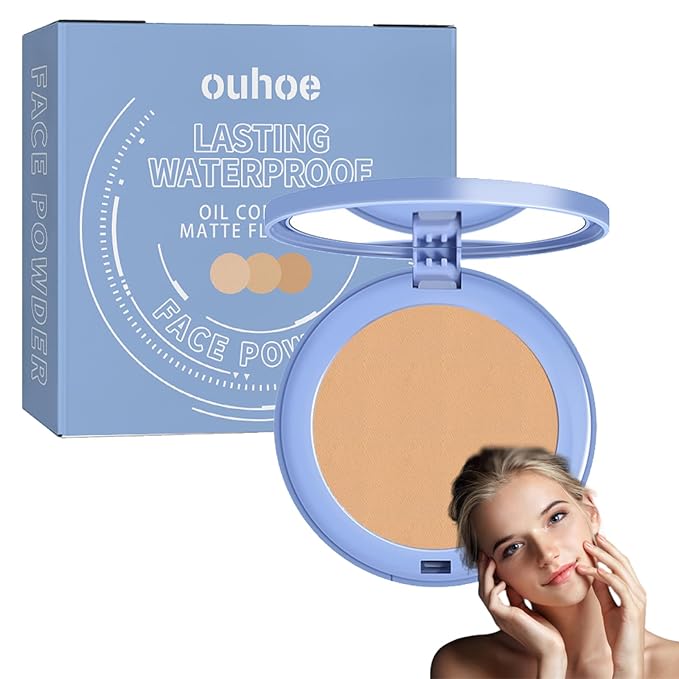 Face Powder, Lasting Waterproof Face Powder Ouhoe, Matte Smooth Flawless Foundation, Lightweight Setting Powders Foundation, Oil Control Face Pressed Finishing Powders (#03 Pure Beige, 0.3oz)