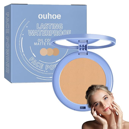 Face Powder, Lasting Waterproof Face Powder Ouhoe, Matte Smooth Flawless Foundation, Lightweight Setting Powders Foundation, Oil Control Face Pressed Finishing Powders (#03 Pure Beige, 0.3oz)