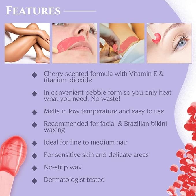 Satin Smooth Hard Wax Beads – Wild Cherry, Pebble Wax for Hair Removal on Sensitive Skin, Fine to Medium Hair, 35 oz