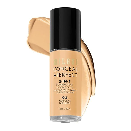 Milani Conceal + Perfect 2-in-1 Foundation + Concealer for a Flawless Complexion, Under Eye Corrector, Cover Redness and Imperfections, Waterproof and Sweatproof - Natural