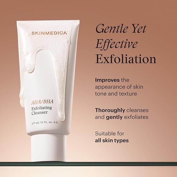 SkinMedica AHA/BHA Exfoliating Face Wash (NEW PACKAGING),Gentle Facial Exfoliating Scrub with Jojoba Oil for Smoother, Radiant Skin - Helps Improve the Appearance of Skin Tone & Texture (6 Fl Oz)