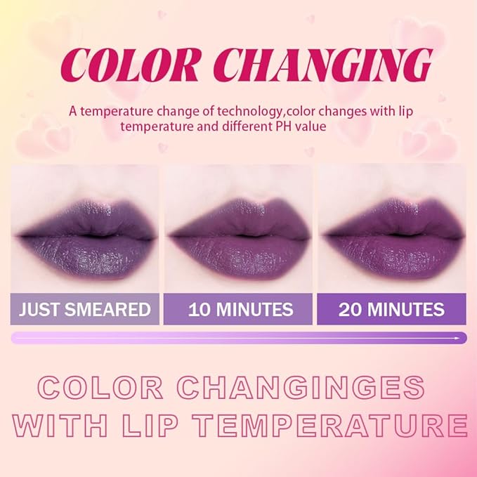 BINGBRUSH Color Changing Lipstick Set, PH Mood Peach Lip Balm and Gloss, Long Lasting Tinted Lip Stain (06# Midnight Berry, 1 Count (Pack of 1))