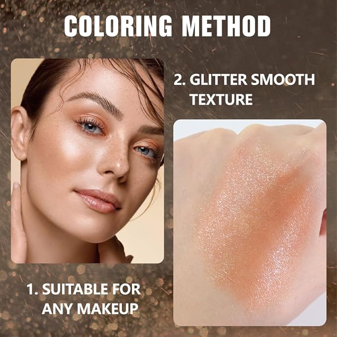 Champagne Gold Glitter Single Eyeshadow, Nude Gold Pink Shimmer Cream-to-Powder Eye Shadow, High Pigment Long-Lasting Waterproof Monochrome Mini Eyeshadow for Daily Makeup & Gifts #01