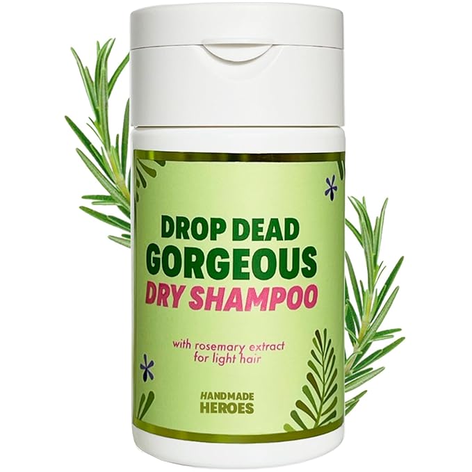 Handmade Heroes Dry Shampoo with Rosemary Oil for Hair Growth Healthier Looking Hair Volumizing Non Aerosol Drop Dead Gorgeous Dry Shampoo Rosemary 1.8oz (Light to Medium 1pc)
