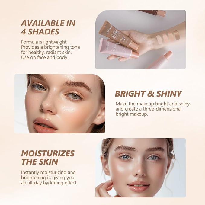 Natural Glow Illuminator Glotion - Glowing, Moisturizing, Lightweight Base, Multi-Purpose - Hydrating & Illuminating Makeup Highlighter for Radiant, Sun-Kissed Look (#4 Deep, 1.35 Fl Oz (Pack of 1))