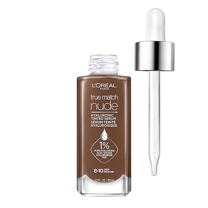 L'Oreal Paris True Match Nude Hyaluronic Tinted Serum Foundation with 1% Hyaluronic acid, Deep 8-10, 1 fl. oz.