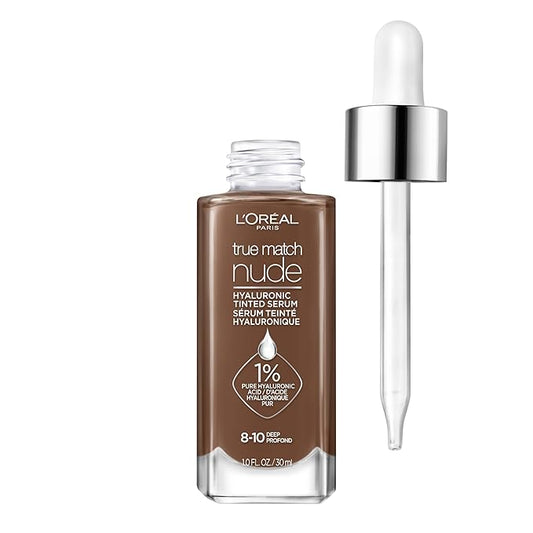 L'Oreal Paris True Match Nude Hyaluronic Tinted Serum Foundation with 1% Hyaluronic acid, Deep 8-10, 1 fl. oz.