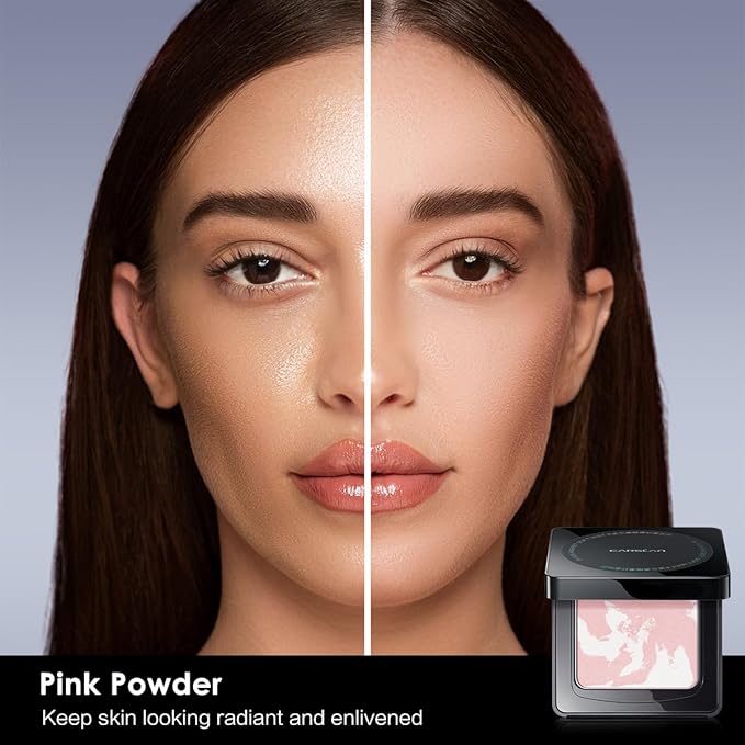 CARSLAN Waterproof Face Pressed Powder Compact, 24H Longlasting Oil Control Pressed Setting Powder Talc-Free Makeup, Shine Free, Poreless, Smooth, 04 Pink for dry&com skin (0.28Oz)