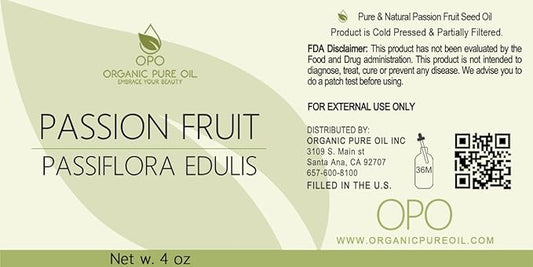 OPO Passion Fruit Oil 4 oz Pure Natural Cold Pressed Maracuja Oil Fruit Seed Unrefined Extra Virgin Partially Filtered for Hair Face Body Skin By Organic Pure Oil
