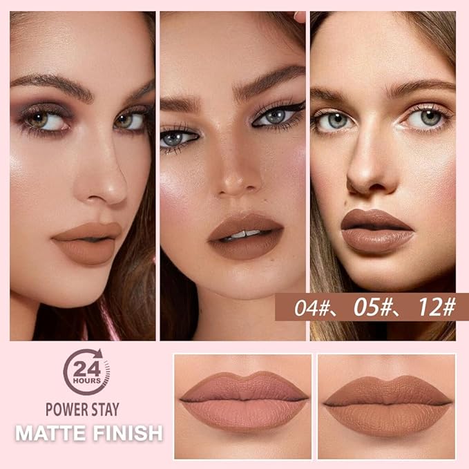 6Pcs 2 in 1 Matte Lipstick Lip Liner Pencil Set,Waterproof Lip Stick Lip liner Combo for Old Women Long Lasting Lipstick Crayon,labiales mate 24 horas originales