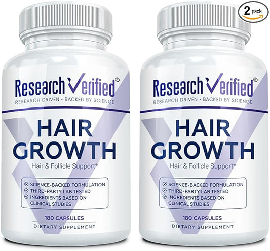 Research Verified Hair Growth Support - with Biotin, DHT Blockers & Vitamins - Hair Growth and Hair Loss Prevention - 360 Capsules - 6 Month Supply