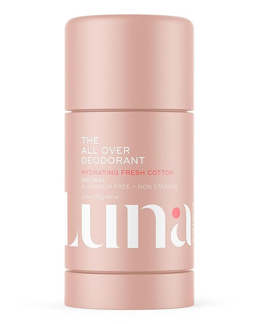 Luna Daily The All Over Deodorant™ Stick | Hydrating Natural Deodorant for Women | Aluminum-Free, Non-Staining & pH-Balanced | Soft Cotton Scent | With Hyaluronic Acid & Prebiotics, 2.4 oz