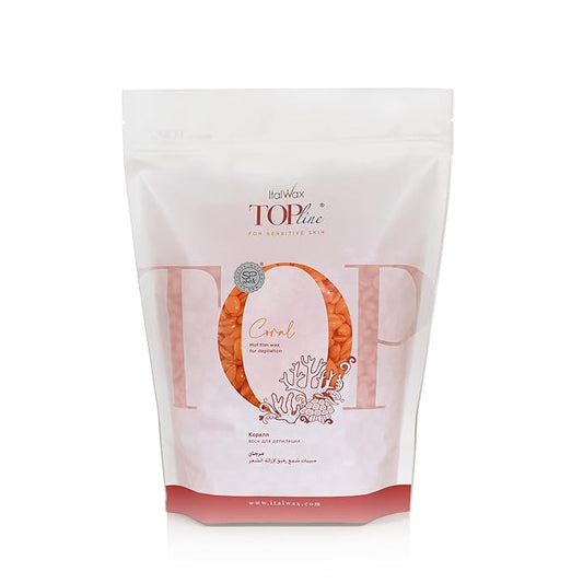Italwax Top Line Coral Hard Wax 1.65lb (750g) – Creamy Intense Orange Texture with Strong Grip, Ideal for Bikini & Coarse Hair, Smooth Application for Sensitive Skin – Made in Italy
