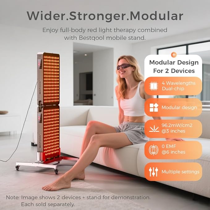 BestQool Red Light Therapy Device, 4 Wavelengths Full Body Near Infrared Light Therapy, Elite Grade Dual Chip 150 LEDs, High Power Output Red Light Panel for Anti-Aging, Pain Relief. 250W.