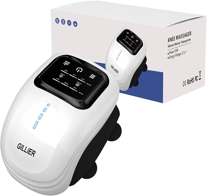 Knee Massager Smart with Heat, Red Light and Massage Therapy, 3 Vibration Modes and 3 Heating Levels, 2025 Updated Edition, LED Vitality Joints Knee Massager, Gifts for Grandma & Grandpa, White