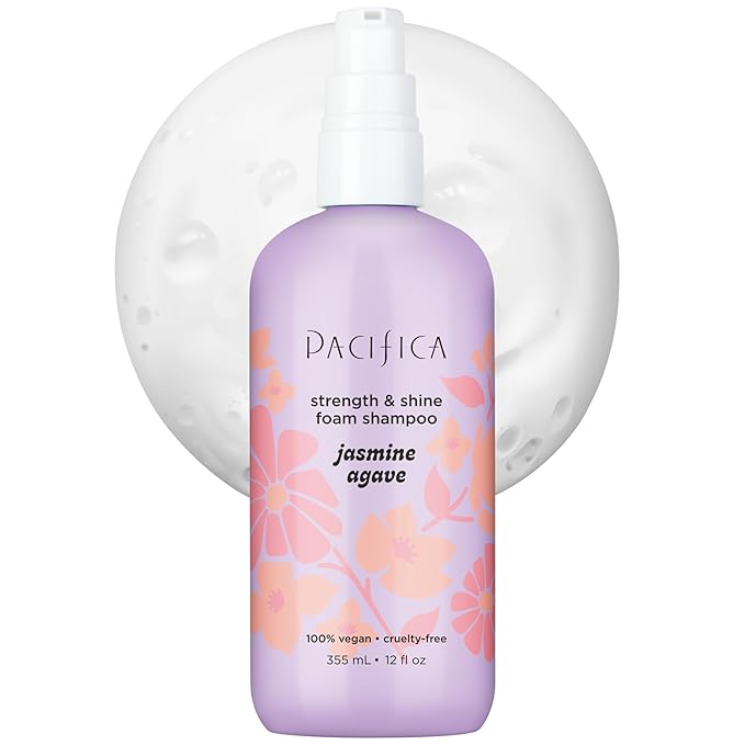 Pacifica Jasmine Agave Strength & Shine Foaming Shampoo – Repairing Foam Shampoo for Dry, Damaged or Bleached Hair, Deep Clean & Glossy Finish, Clean Beauty Vegan & Cruelty-Free Dermatologist Tested