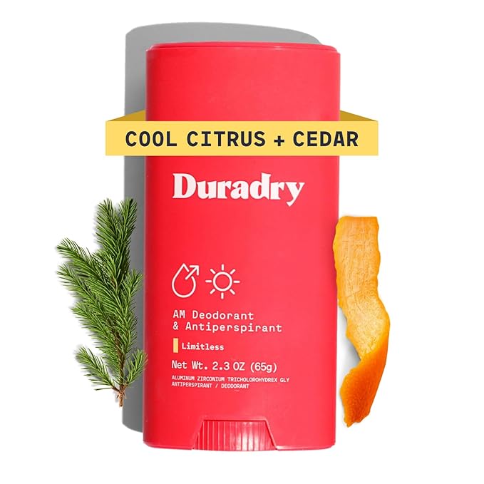 Duradry Clinical-Strength Antiperspirant Deodorant for Women and Men – Clean Formula with Natural Ingredients for Odor and Excessive Sweat Protection – (Cool Citrus + Cedar)2.3 Oz