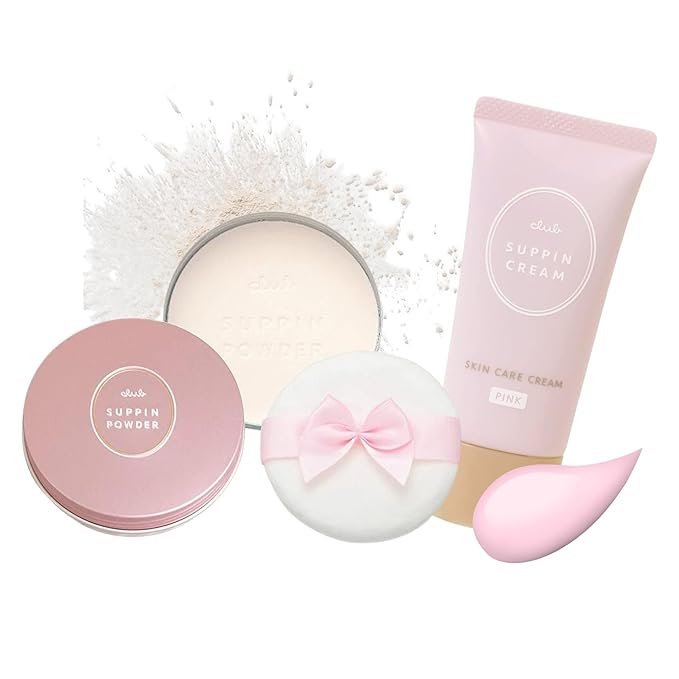 Suppin Translucent Setting Powder & Hydrating BB Cream for Women, Translucent Pressed Powder & Organic BB Cream Foundation with Shea Butter, Planted Protein & Collagen by Japanese Skincare