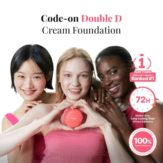 Hanskin Code on Double D Cream Foundation, Full Coverage Korean BB Cream & Liquid Skin Tint Foundation, Semi-Matte Finish, Lightweight Pore-Perfecting Base, 0.05 Fl Oz * 6colors (STARTER PACK)