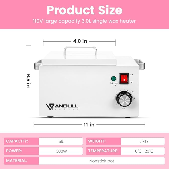 Upgrade BUT2.5L-I Non-stick Large Wax Pot, Anbull Single Professional Wax Heater for Hair Removal - Easy to Clean Waxing Machine
