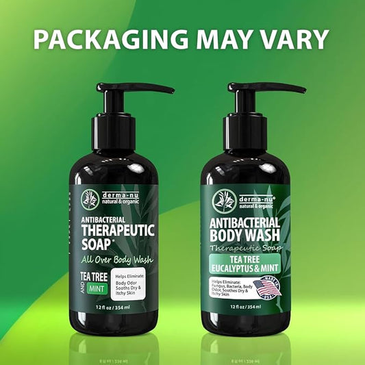 Derma-Nu Therapeutic Antibacterial Soap & Tea Tree Body Wash – For Jock Itch, Athlete’s Foot, Eczema & Back Acne –For Men and Women Safe for All Skin Types – 12 oz