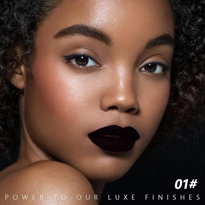 Black Matte Creamy Lipstick for Women, Longwear Lips Gloss & Face Paint Stick, Lip Stick Stain Long Lasting Waterproof Effortless Application Full Coverage Velvet Gloss for Party, Halloween Makeup 01#