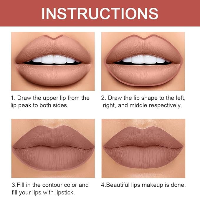 evpct 1Pcs Nude Brown Matte Lip Liner and Lipstick Set Kit for Women - 2 IN 1 Lip Liner & Lipstick - Long Lasting & Waterproof - 24 Hour Lipstick