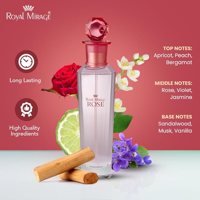 Royal Mirage Rose Eau de Toilette for Women - Premium Floral Fruity Perfume 100ml with Peach & Jasmine - Long-Lasting Feminine Fragrance Spray - Sustainable Luxury EDT Made in USA