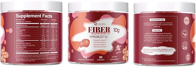 Fiber Gummies with Probiotics,10G Fiber per Serving No Sugar Added Apple Flavor, with 10 Billion CFU Probiotics Blend, Apple Cider Vinegar, Vitamin C, Inulin, Bloating Support 90 Count