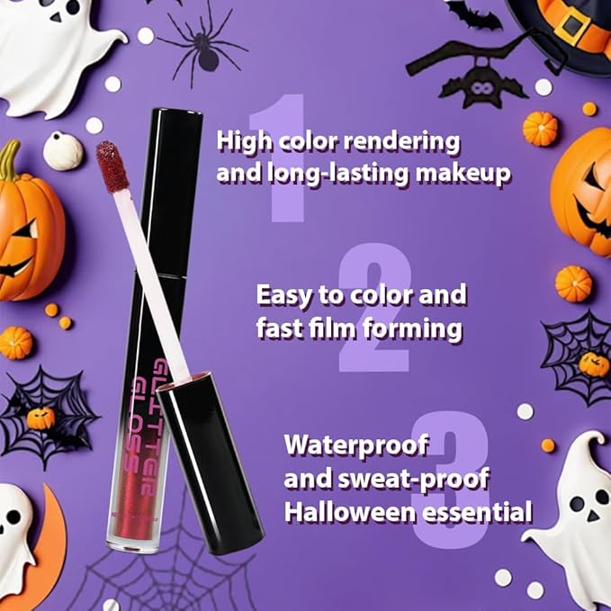 Red Purple Metallic Lipstick for Women,Glitter Sparkling Liquid Lipstick,Long Lasting Waterproof Lightweight Comfortable Non-Drying Bold Dark Lip Gloss for Gothic Stage Makeup,Vegan