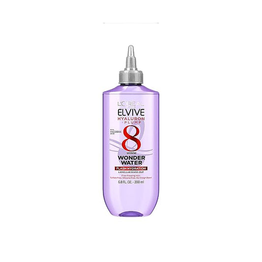 L'Oreal Paris Elvive Hyaluron Plump Flash Hydration Wonder Water Hair Rinse, 8 Second Hydrating Hair Care Treatment for Soft, Shiny Hair, 6.8 Fl Oz