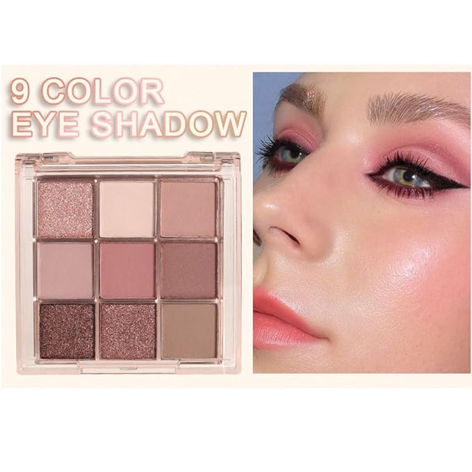 9 Colors Colorful Eyeshadow Palette Makeup,Rose Gold Brown Nude Purple Matte Shimmer Neutral Eye Shadow Powder Palette,Naturing-Looking Long Lasting Waterproof