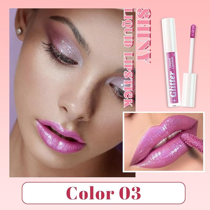 Light Purple Metallic Lipstick for Women,Lightweight Glitter Sparkling Liquid Lipsticks,Shimmer Lip Gloss Stain Long Lasting Waterproof Smudge Proof Non-Drying 24 Hour Full Coverage Lip Makeup,Vegan