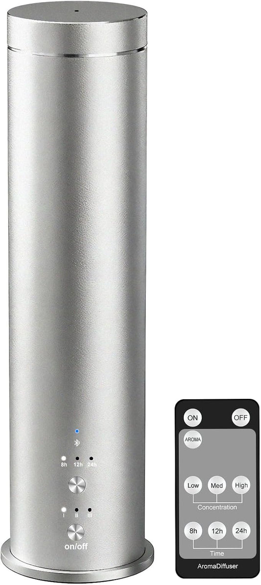 Waterless Essential Oil Diffuser Large Room Scent Diffuser for Home, Office, Hotel and Spas - Aromatherapy Diffuser Fragrance Oil Machine, Remote Control, Timer, Silver